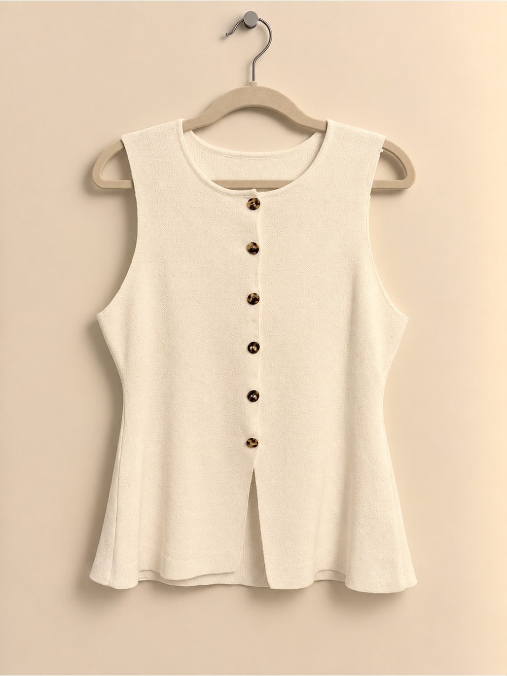 COMMENSE Cream Button Down Split Sweater Vest Gold Buttons XL Like New